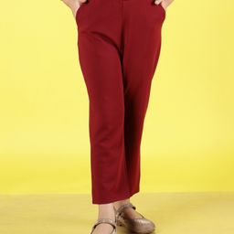 NEUDIS Straight Fit Solid Trousers - Maroon-image-90