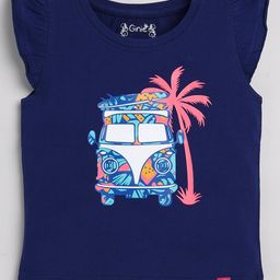 giniekids Cotton Cap Sleeves Vehicle Printed Top - Navy Peony-picture-11