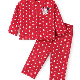 babyhug disney Babyhug Disney Single Jersey Full Sleeves Front Open Night Suit with Star & Minnie Mouse Print - Red-picture-37