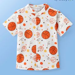 Babyoye Terry Knitted  Balls Print Half Sleeves Mandarin Collar Shirt - Multicolor-image-66