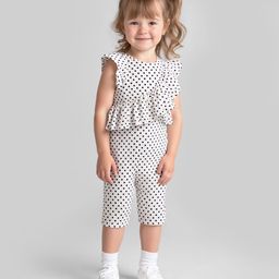 Bonfino Woven Sleeveless Jumpsuit With Polka Dot Print & Frill Detailing - White-picture-12