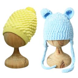 Funkrafts Pack Of 2 Woollen Solid Ears Detailed & Self Designed Beanie Caps - Yellow & Blue-35