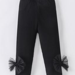 Mark & Mia Viscose Solid Color Leggings with Bow Applique - Black-image-46