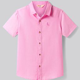 Primo Gino 100% Cotton Oxford Woven Half Sleeves Solid Color Shirt With Logo Embroidery Detailing - Pink-image-20