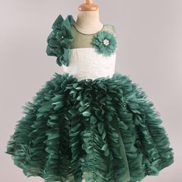 Enfance Sleeveless Floral Applique Ruffle Detailed Dress - Bottle Green-image-49