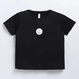 giniekids Cotton Half Sleeves Bow Patch Detailed Top - Black-picture-34