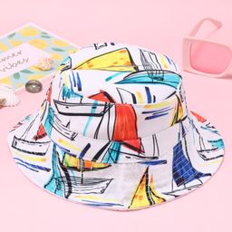 Babyhug Two Layer Bucket Hat with Abstract Print White Orange & Blue - Diameter 18 cm-14