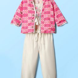 Babyhug Woven Full Sleeves Indo Western Set With Jacket & Floral Print - Pink & White-image-35