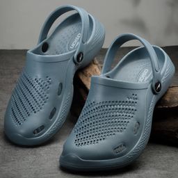 asian Solid With Back Strap Perforated Clogs - Slate Blue-9