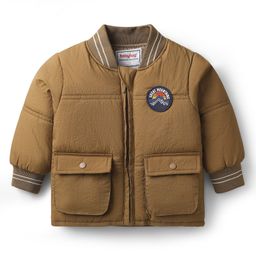 Babyhug Woven Full Sleeves Padded Jacket with Patch Detailing - Brown-image-25