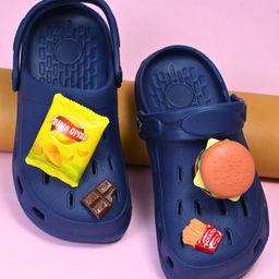 Yellow Bee Solid Perforated Slingback Clogs With Fast Food Charms - Navy Blue-picture-21