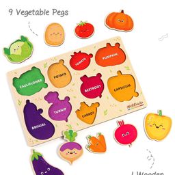 Intelliskills Wooden Hide N' Seek Vegetables Puzzle|Shapes Matching Puzzle | Early Learning & Educational Board Puzzle  - 9 Pieces image 2