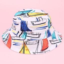 Babyhug Two Layer Bucket Hat with Abstract Print White Orange & Blue - Diameter 18 cm image 2