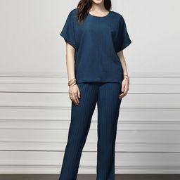 Moda Rapido Blue Round Neck Top With Trousers-image-4