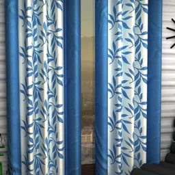 BELLA TRUE Blue & White 2 Pieces Floral Printed Black Out Window Curtains-image-72