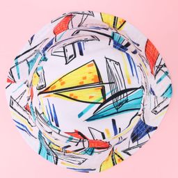 Babyhug Two Layer Bucket Hat with Abstract Print White Orange & Blue - Diameter 18 cm image 5