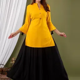 TRY LUCK FASHION Women V-Neck Straight Regular Kurta with Skirt-image-74