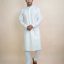 KUNDALI KAKSHAY Chevron Embroidered Mandarin Collar Sequinned Kurta-picture-21