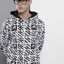 The Indian Garage Co Men White & Black Printed Hooded Sweatshirt-image-88