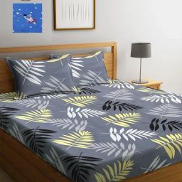 Klotthe Printed Grey 210 TC Cotton Blend King 2 Bed Sheets with 4 Pillow Covers-image-88
