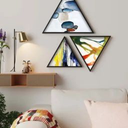 Art Street Triangle Canvas Wave Painting Stretched On Wooden Wall Art - Set of 3-25
