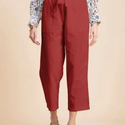 Moomaya Red Regular Fit High Rise Culottes-picture-33