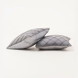 HOME 360-2025 Grey 2 Pieces Geometric Velvet Pintex Square Cushion Covers-image-35
