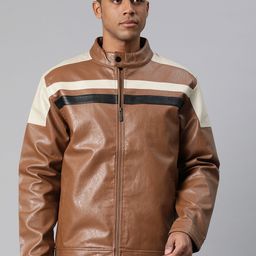 Pierre Carlo Men Striped Leather Jacket-77