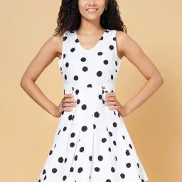 YU by Pantaloons White & Black Polka Dots A-Line Dress-image-38