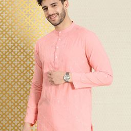 House of Pataudi Men Jashn Embroidered Thread Work Pure Cotton Kurta with Churidar-16