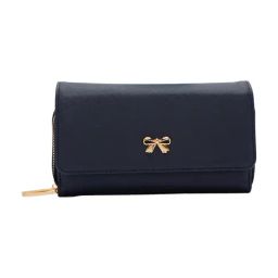 Globus Women Navy Blue Solid Vegan Leather Envelope Wallet with Bow Detail-image-29