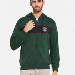Octave Green & Black Regular Fit Printed Hooded Sweatshirt-image-59