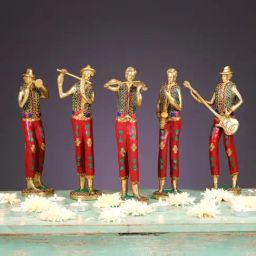 Ekaa Handicrafts Multicolour Brass Musician Standing Statue Set Of 5 With Mosaic Stonework-image-56