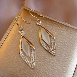 Celestria Diamond Shaped Artificial Stones Studded Korean Drop Earrings-13