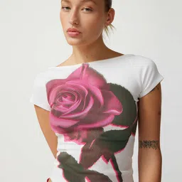 HERE&NOW Women Graphic Printed Boat Neck Top-picture-2