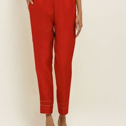 FLOREOS Women Textured Embroidered Comfort Easy Wash Trousers-image-81