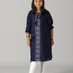 Kiddopanti Kids Navy Embroidered Kurta-picture-17