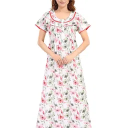 NIGHT QUEEN Floral Printed Maxi Pure Cotton Nightdress-picture-4