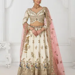 ODETTE Embroidered Sequinned Semi-Stitched Lehenga & Unstitched Blouse With Dupatta-picture-8