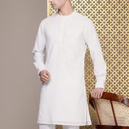 House of Pataudi Men Embroidered Jashn Pure Cotton Kurta with Churidar-image-41
