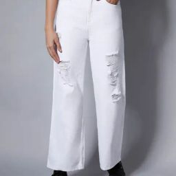High Star White Distressed Relaxed Fit High Rise Jeans-image-39