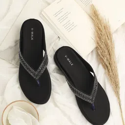 V-WALK Women Stone Embellished Strap Flats-image-69