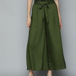 HERE&NOW Women Green Flared Palazzos-image-99