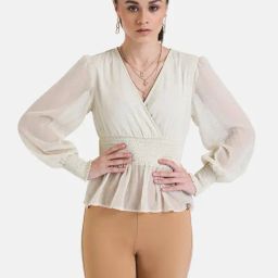 Kazo Off White Self Design Top-18
