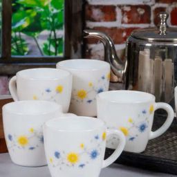 Cello Floral White Opalware Tea Cups - Set of 6 (110ml)-15