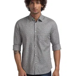 Parx Grey Cotton Slim Fit Printed Shirt-image-9
