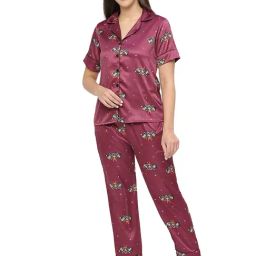 Smarty Pants Maroon Satin Print Shirt With Pyjamas-image-47