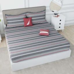 Nautica Hampton Grey & Maroon 100% Cotton 210 TC Super King Bed Size With Pillow Covers-image-26