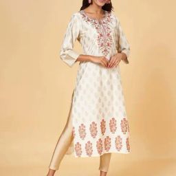 Rangmanch by Pantaloons Off-White Embroidered Straight Kurta-image-70