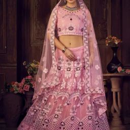 Atsevam Pink Embroidered Semi-Stitched Lehenga Choli Set With Dupatta-image-76